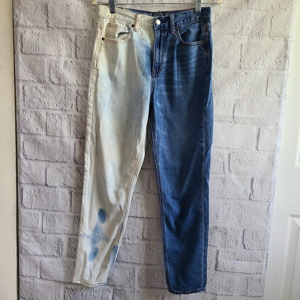 American Eagle 2 Tone High Waisted Mom Jeans Size 4 - Picture 2 of 14
